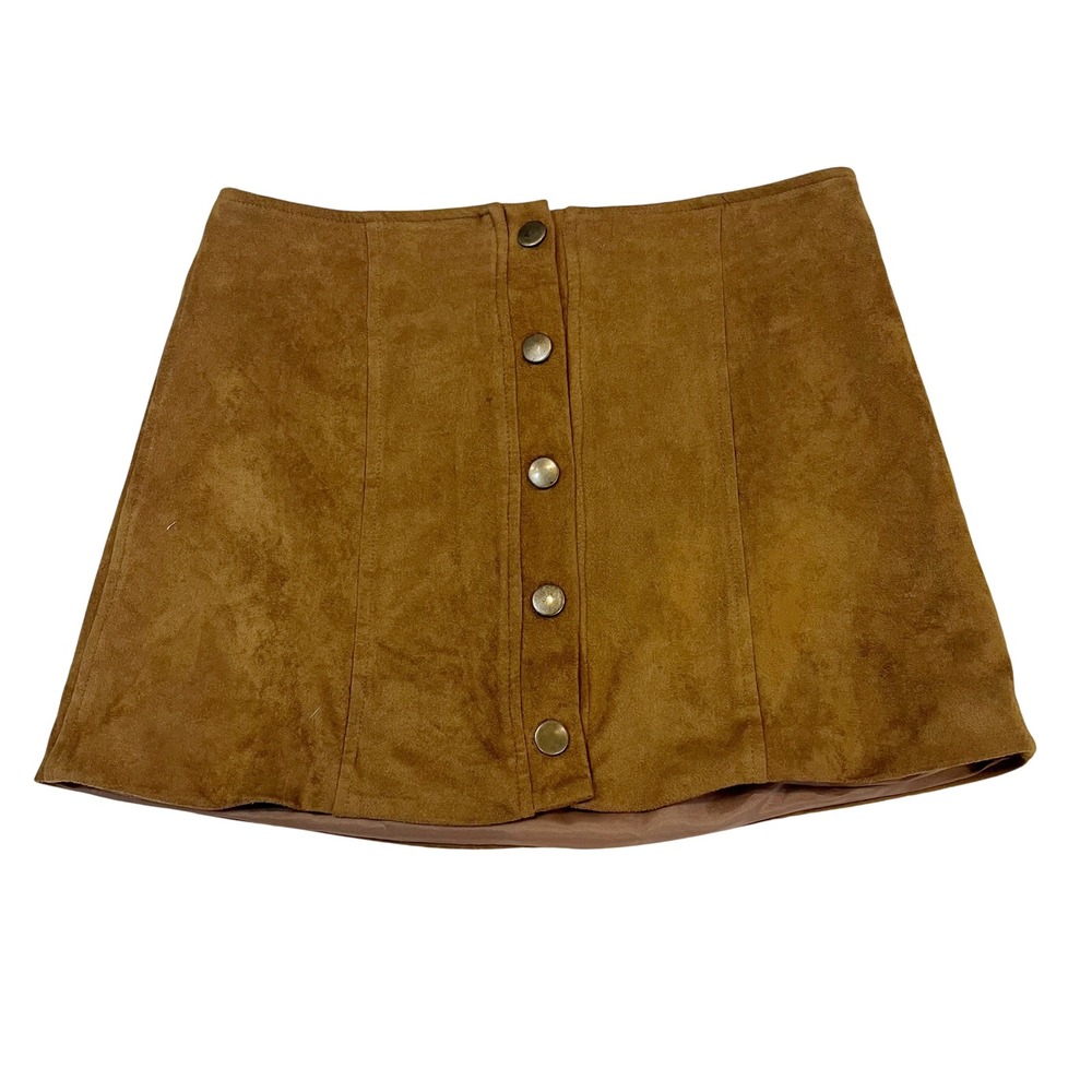 NEW LF Japonica Camel Brown Faux Suede Button Front Mini Skirt Small NWT Fall